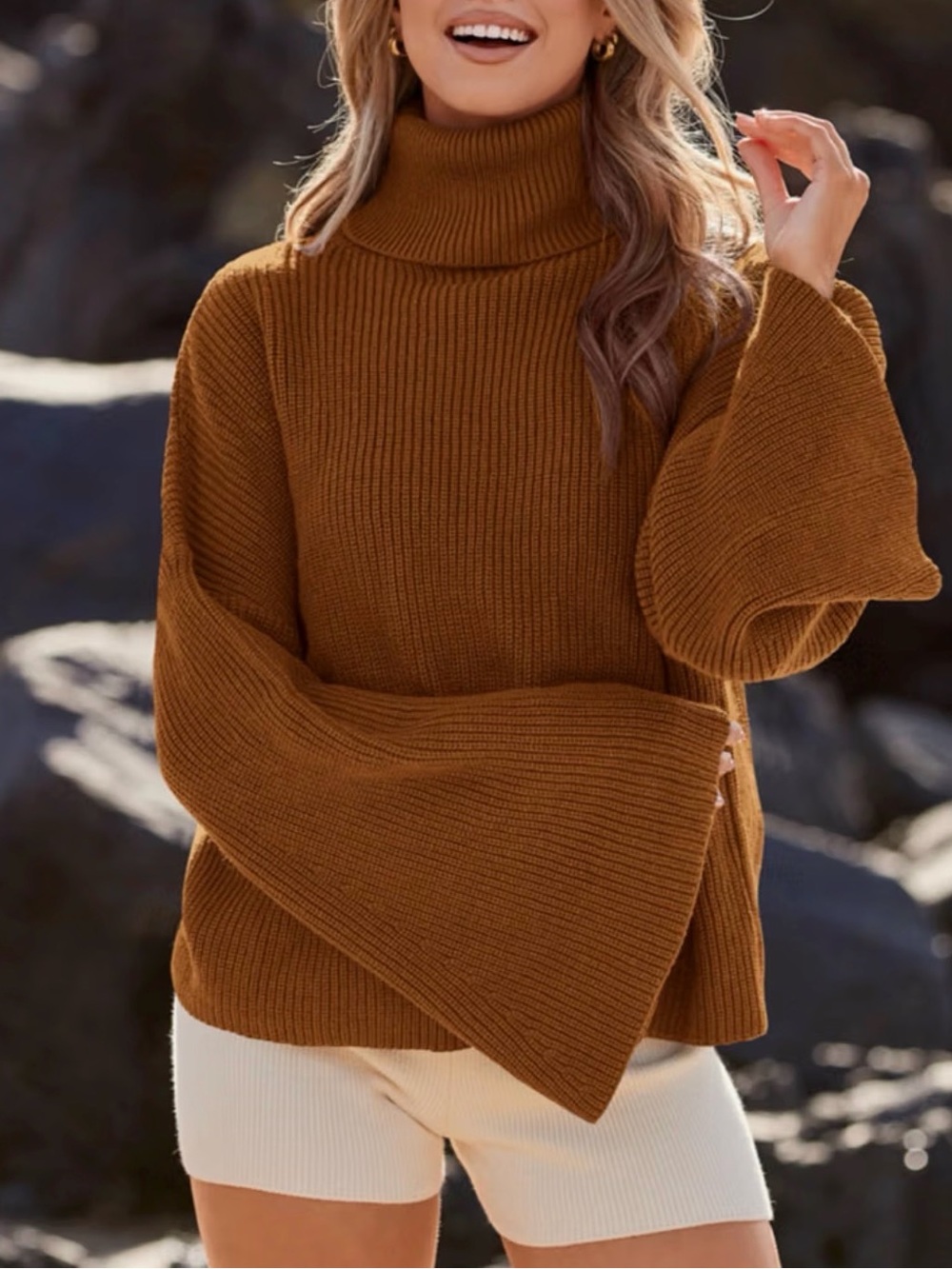 Bell-Sleeve Turtleneck Sweater -